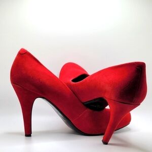 Nine West Enhancingo Bright Red Suede Pumps, 8M 3" Heel